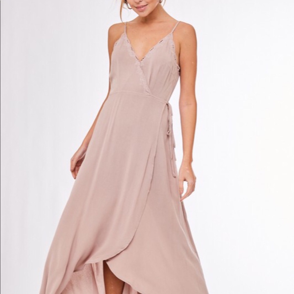 High Low Embroidered Cami Maxi Wrap Dress